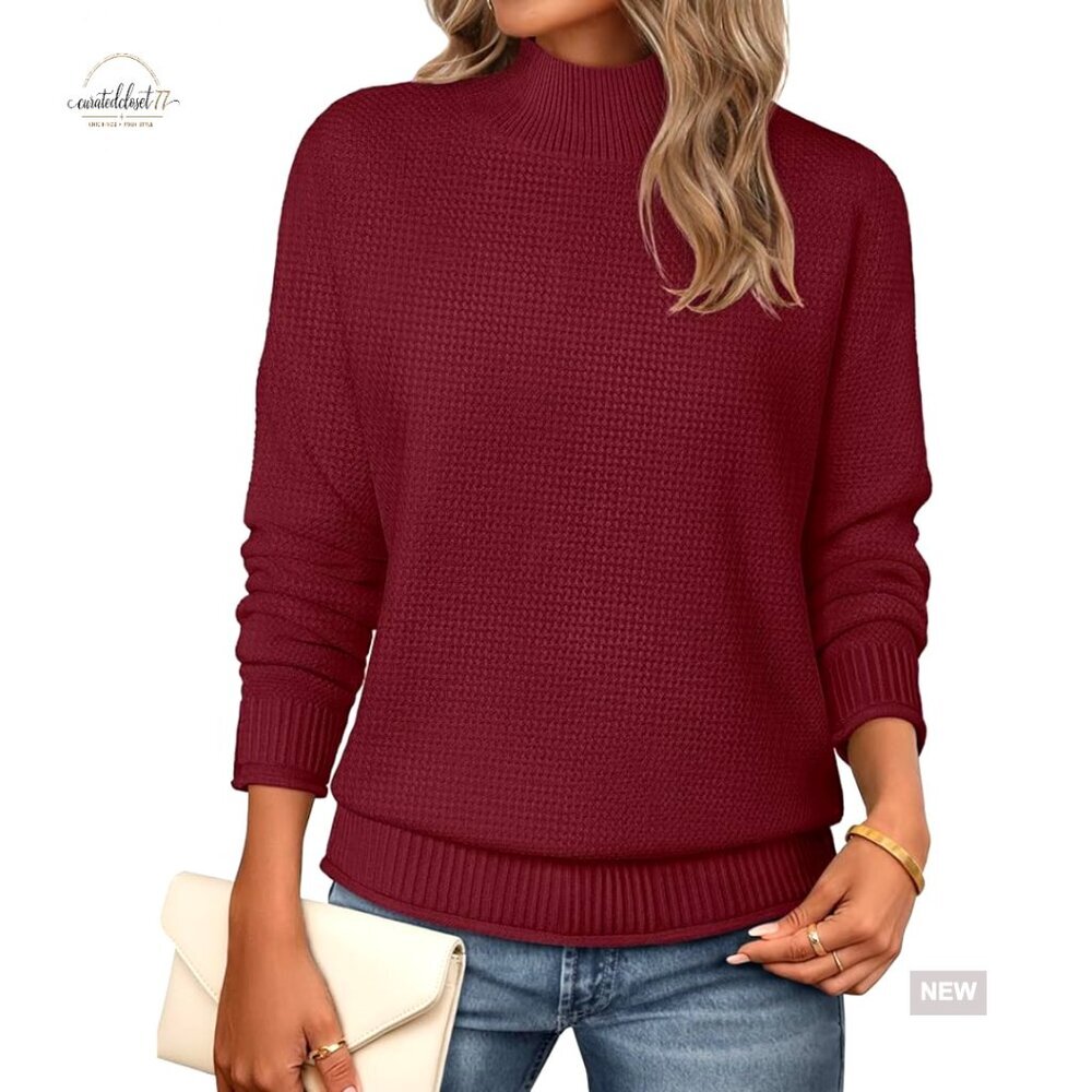Women's Turtleneck Pullover Sweater, Loose Fit, Long Sleeve, Cozy Knit